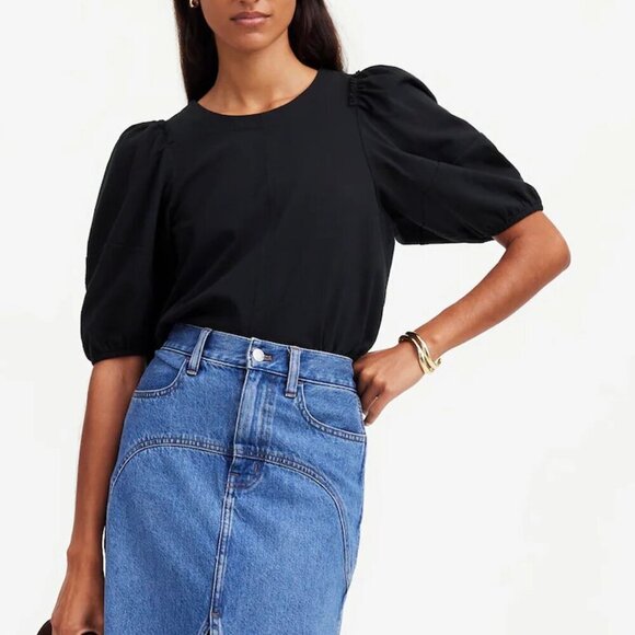 Madewell Puff-Sleeve Cotton Relaxed Fit Tee Black Size S NWT - Picture 4 of 9